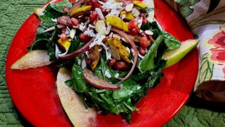 Kale and Roasted Delicata Squash Salad with Pomegranate Vinaigrette